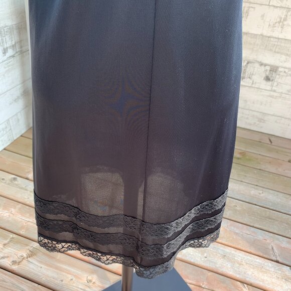 Vintage Pink Lady Slip Dress Nightgown 36 Black Satin Lace Trim Midi Lingerie - Picture 8 of 14